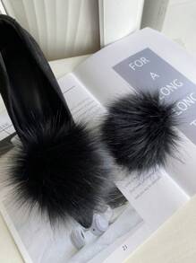 1pair New Bridal Shoes With Detachable Fluffy Pom Pom & Buckle, Daily Versatile Flattering Fashion Shoes Clip Accessory