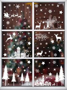 圣诞节静电贴窗贴，带有雪人、驯鹿和雪花，是节日装饰和季节性装饰的完美之选，非常适合节日家庭或办公室圣诞节庆祝活动