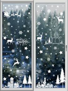 圣诞节静电贴窗贴，带有雪人、驯鹿和雪花，是节日装饰和季节性装饰的完美之选，非常适合节日家庭或办公室圣诞节庆祝活动