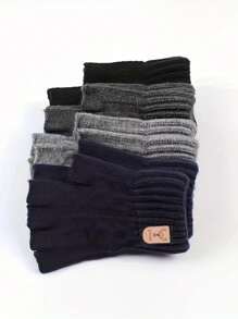 1 双男士冬季保暖露指手套，适合工作、学习、驾驶和打字。男女通用露指手套。 - 黑色 - 查看 3