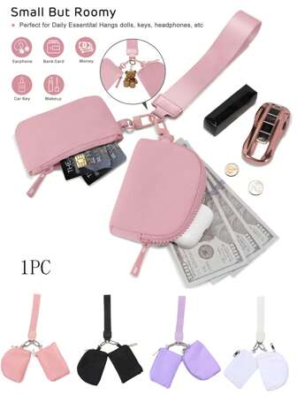 1 pezzo Portafoglio da polso mini con zip alla moda - Portamonete con tasca doppia staccabile, Porta carte e monete portatile con portachiavi, Borsa multifunzionale alla moda per uso quotidiano con design leggero, adatta per uscite casual delle donne