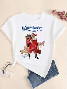The Queenslander Santa Claus Babylook Comfort Short Sleeve Casual Printed T-Shirt - trắng - Xem 1