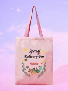 1 Túi Tote Giáng sinh tùy chỉnh có thiết kế hình ông già Noel và tuần lộc, câu trích dẫn truyền cảm hứng, có thể gấp lại, sức chứa lớn, nhẹ, thời trang, túi đeo vai bằng vải canvas cá nhân hóa để sử dụng hàng ngày và túi mua sắm cho phụ nữ - Hồng - Xem 3