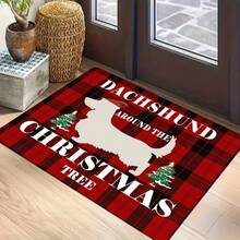 可爱的腊肠犬图案圣诞门垫，吸水防滑硅藻土地垫，带橡胶背衬，可清洗且耐用的室内/室外地毯，适用于入口、客厅、厨房、圣诞装饰的节日地毯 - 紅色 - 查看 3
