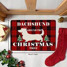 可爱的腊肠犬图案圣诞门垫，吸水防滑硅藻土地垫，带橡胶背衬，可清洗且耐用的室内/室外地毯，适用于入口、客厅、厨房、圣诞装饰的节日地毯 - 紅色 - 查看 4