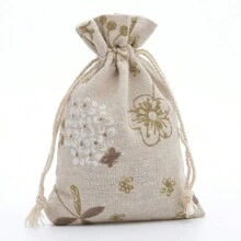 5 piezas Bolsas de regalo con cordón personalizadas y creativas, bolsitas de lino con estampado vintage para joyas, sacos de arpillera de paquete aromático
