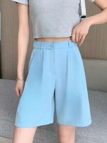 Tailored Bermuda Shorts Without Belt - Gringa Fashion - Baby Blue - View 2
