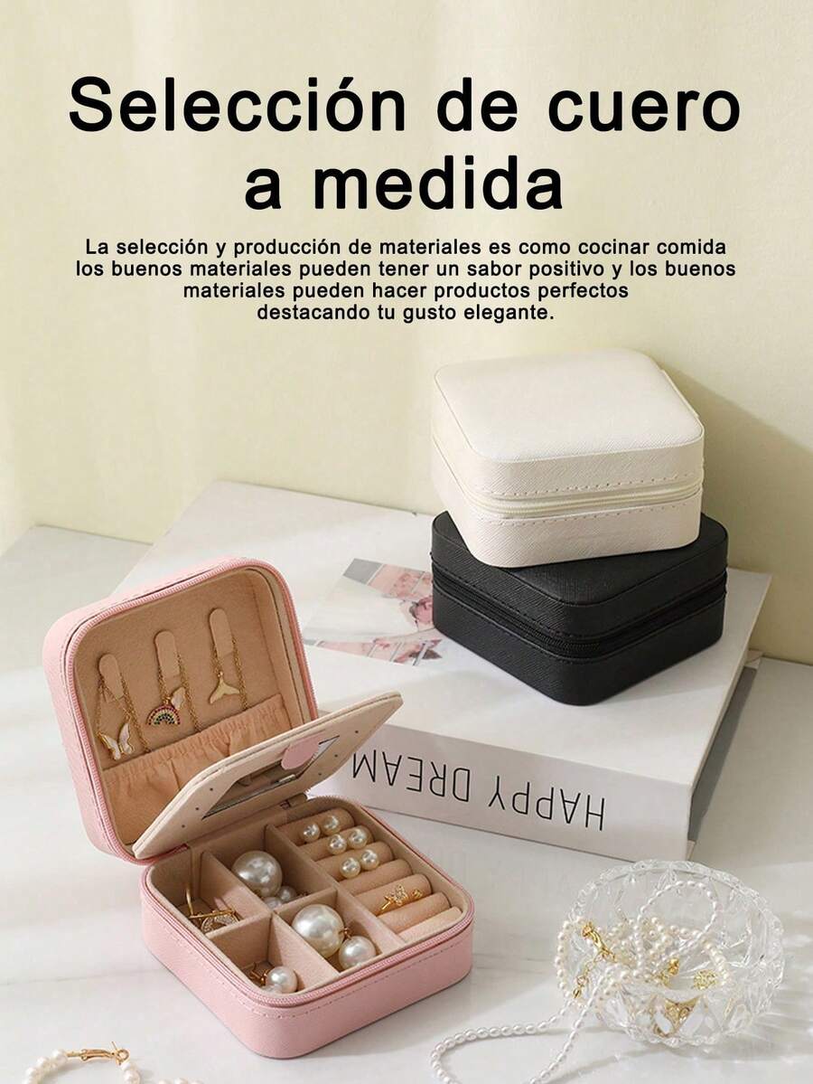 1/2/3 pieza Caja portátil para joyería: Caja de almacenamiento de pendientes, aretes, anillos, uñas decoradas y otros accesorios antioxidante con espejo. Caja elegante y de alta calidad para joyas como collares, anillos, pendientes y aretes. - Rosa - Ver 1