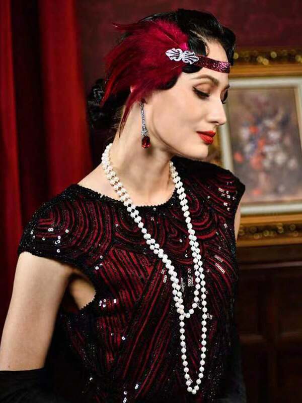 1pc Women's Long Pearl Necklace, Ball Gown Pearl Necklace, Zinc Alloy