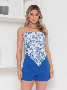 RAW CLOTHING One Size Shirt Set With Tie At The Back And Print, Shorts With Zipper And No Pocket - Royal Blue - View 1