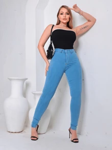 Women Jeans - 淺色水洗藍 - 查看 5