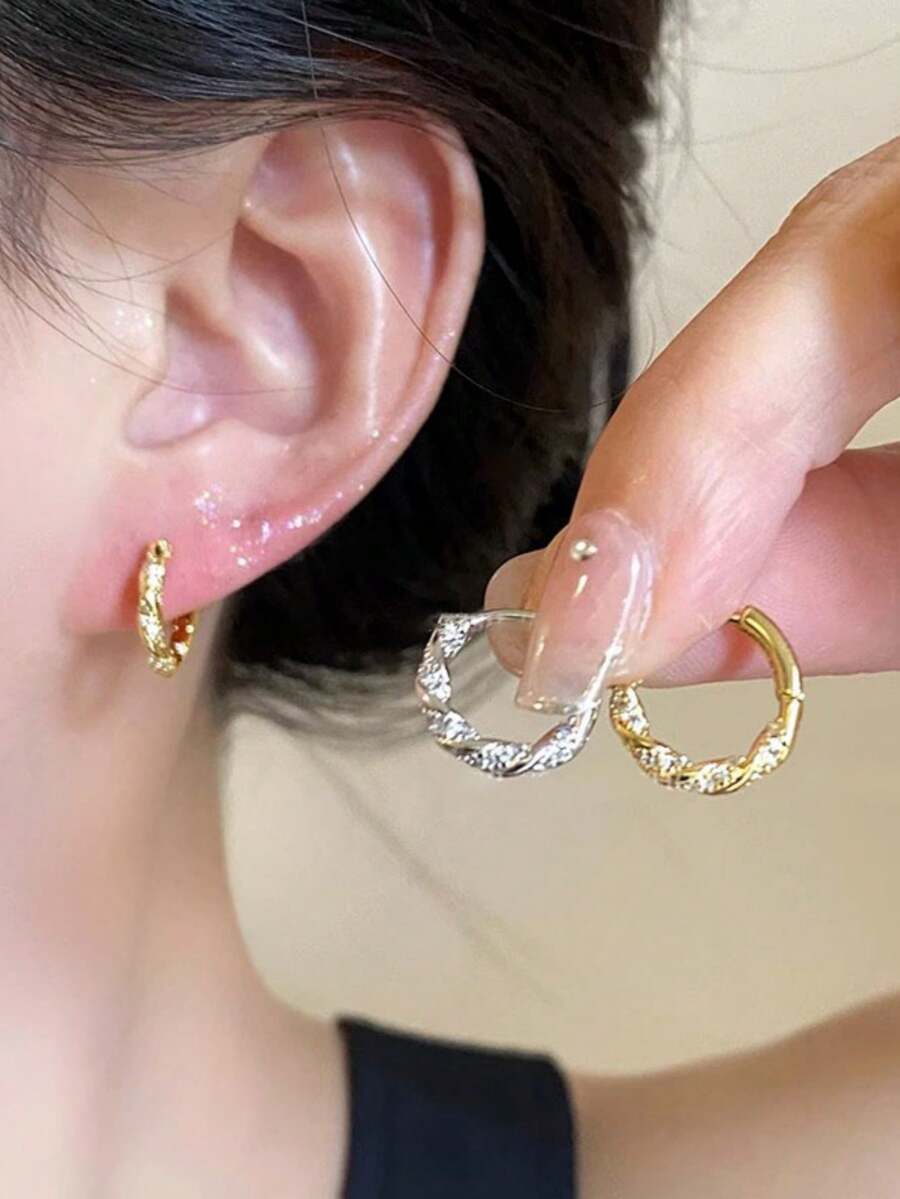 1 Cặp Hoa tai tròn Zirconia độc đáo, Hoa tai vòng vàng cao cấp tối giản, Thích hợp cho đám cưới, tiệc tùng, lễ hội âm nhạc, ngày lễ - Nhiều màu - Xem 1