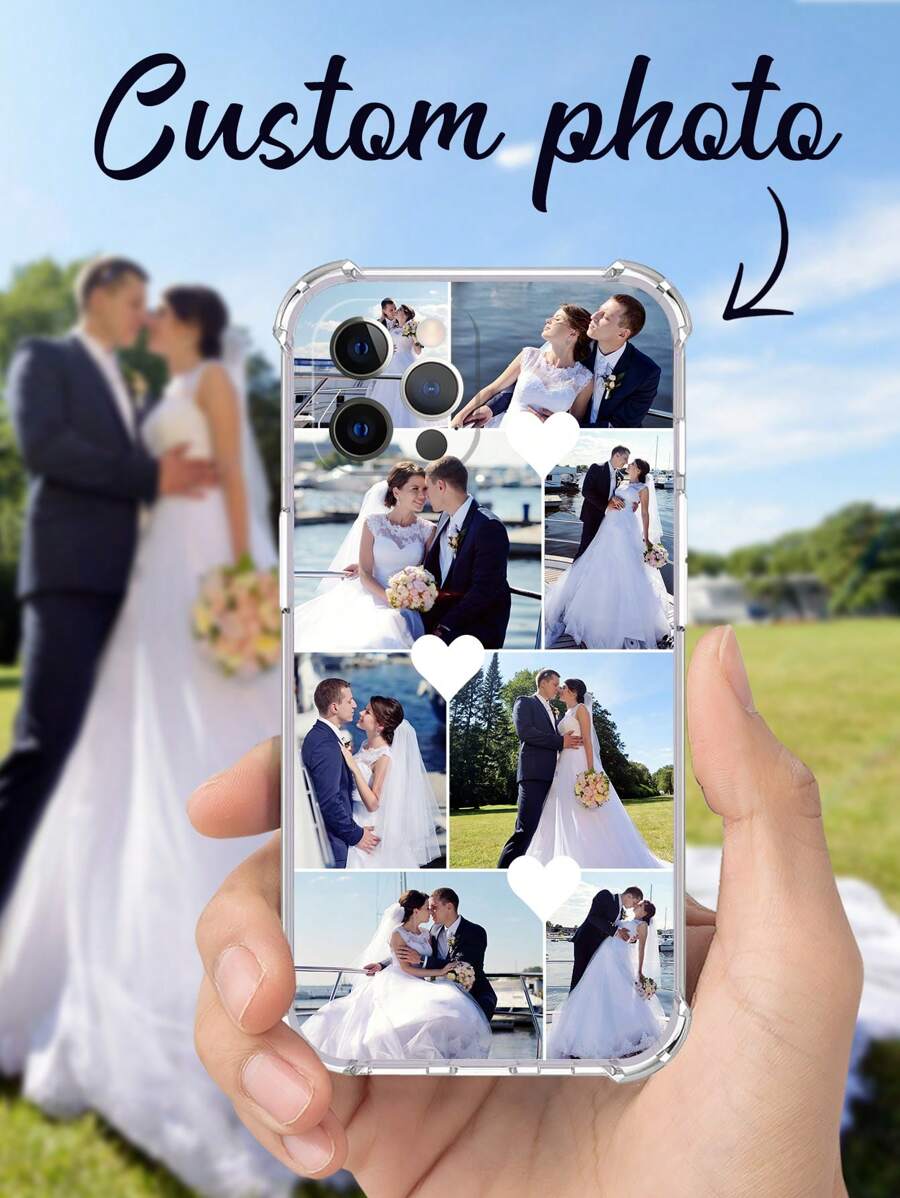 Ốp lưng điện thoại thiết kế khung ảnh nhiều ảnh tùy chỉnh dành cho cặp đôi, gia đình, thú cưng, màu đen, dày, mềm, chống rơi, phù hợp với A14/S24 Ultra/Tương thích với iPhone XR 13 14 15 16 Pro Max - Trong sáng - Xem 1