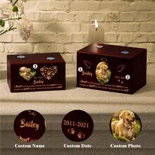 Bemaystar 宠物骨灰盒,用于存放狗骨灰 - 定制宠物骨灰纪念盒,个性化宠物照片骨灰盒,木制宠物纪念葬礼骨灰盒,宠物爱好者的遗失宠物礼物 - 紅木色 - 查看 2