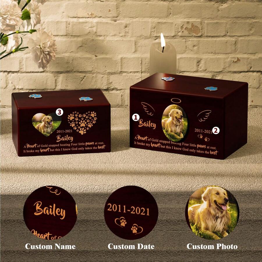 Bemaystar 宠物骨灰盒，用于存放狗骨灰 - 定制宠物骨灰纪念盒，个性化宠物照片骨灰盒，木制宠物纪念葬礼骨灰盒，宠物爱好者的遗失宠物礼物