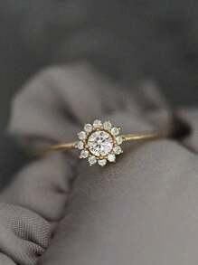 1pc S925 Sterling Silver Flower Ring With 18K Gold Plating And Exquisite Full Rhinestone Inlay, Romantic And Delicate Ring, Gift Valentines