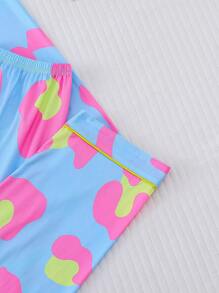 2 件套豹纹休闲服套装，舒适翻领长袖上衣和松紧腰宽松裤，女士休闲户外家居服，秋冬，两件套，秋季服装，清凉浅蓝色 - 藍色 - 查看 8