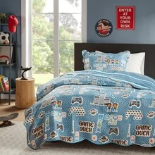 Single Double-Sided Children's Bedspread With Pillowcase 2 Pieces Unisex Boy And Girl - Màu xanh bạc hà - Xem 1