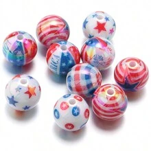 10pcs/Pack UV Acrylic Printed Beads, Patriotic & Christmas Clown Styles, Craft DIY Jewelry Making, Suitable For Bracelets, Necklaces, Phone Straps, Keychains - Multicolor - View 12