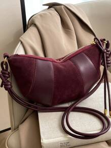 High-End Horn Style Elegant Small Bag, Red Angora Suede Crossbody Bag, New Versatile Shoulder Underarm Fashion Dumpling Bag, Newest Fashionable Suede Bag For Women