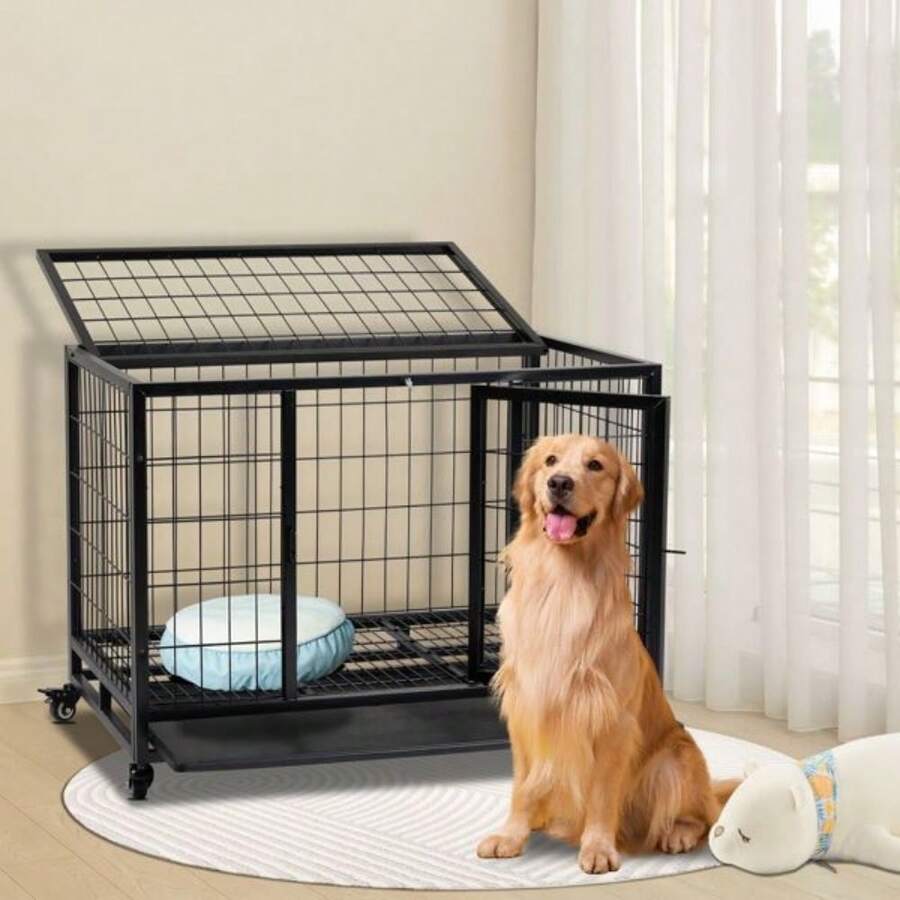 Dog Crate Dog Cage Dog Kennel For Large Dogs, Heavy Duty 36 In Pet