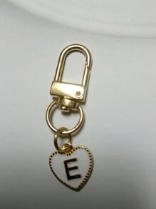 Breloc cu pandantiv inimă cu litere, pandantiv pentru geantă cu litere inițiale A-Z, breloc din aliaj cu farmec de modă, cu carabină, suport pentru chei inițiale personalizate pentru rucsac, portofel, husă pentru căști, pentru prieteni, familie și cupluri, cadou ideal