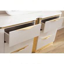 Gold Detailed 6-Drawer Dresser Made With Wood In White - White - View 5