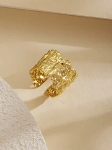1 件/套 2024 欧美时尚个性金属亮面颈链夸张金属浮雕皱纹开口手镯 C 形几何耳环简约纹理戒指，极简主义奢华珠宝套装，适合女士派对、日常佩戴、礼物 - 金屬風 - 查看 14