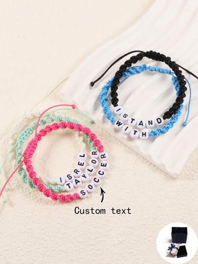 Customized Colorful Braided Cord Bracelet With Alphabet Beads, Personalized With Name/Text/Date, Ideal For Birthday, Anniversary, Valentine's Day, Gift To Mom, Girlfriend, Friends