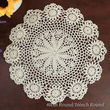 Sousplats Redondos Crochê Feitos à Mão Individuais de Renda Individuais Tricotadas Vazadas Sousplats Resistentes ao Calor Decoração de Mesa 16pol Bege/Branco