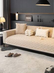 新款 2024 冬季毛绒沙发垫，现代简约防滑座套和沙发套 - 米色 - 查看 2