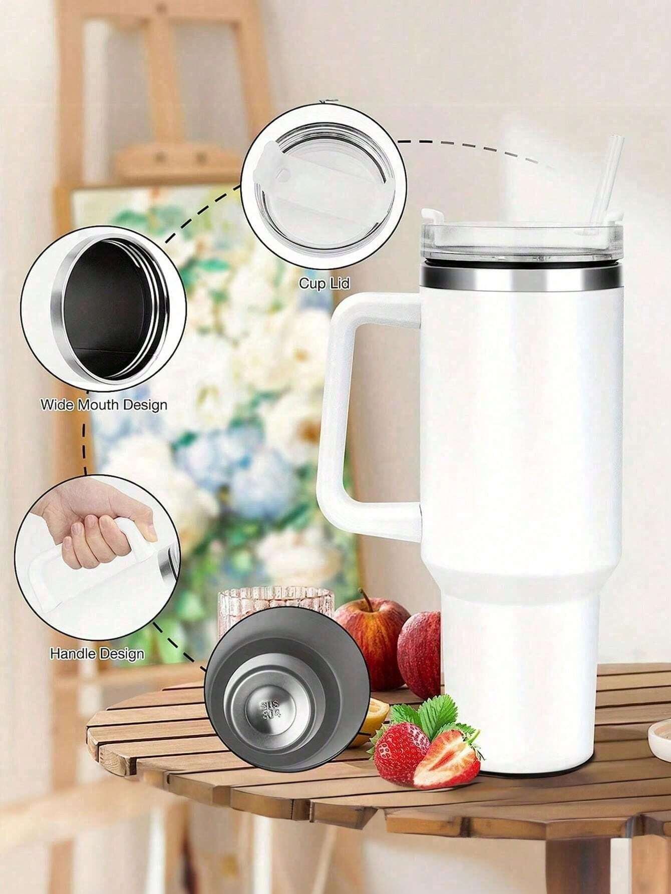 1PC Cold Drinking Mug Insulated Mug With Handle And Straw, Stainless