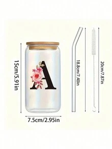 1 件个性化字母圣诞 A TO Z 磨砂玻璃杯，带竹盖和吸管，高硼硅耐热玻璃杯 - 办公室和家庭咖啡杯、生日礼物、女性、妈妈、最好的朋友、伴娘礼物的圣诞礼物 - 彩色 - 查看 2