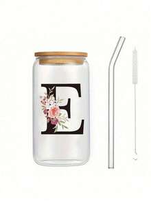 1 件个性化字母圣诞 A TO Z 磨砂玻璃杯，带竹盖和吸管，高硼硅耐热玻璃杯 - 办公室和家庭咖啡杯、生日礼物、女性、妈妈、最好的朋友、伴娘礼物的圣诞礼物 - 彩色 - 查看 6