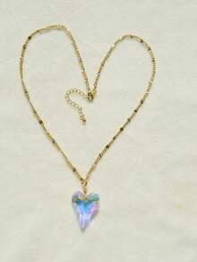 1 件男士项链，带 7 色心形吊坠，太阳图案 3 毫米宽链，金色 - 七彩大愛心吊墜 - 查看 6