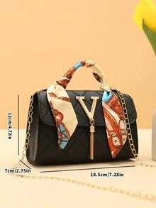 Trang trí khăn quàng cổ nhỏ Túi vuông Chữ kim loại & Trang trí tua rua - màu đen - Xem 2