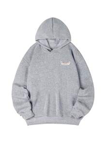 1pc Tween Girl Casual Printed Pullover Hooded Sweatshirt, Warm & Comfortable, Long Sleeve Thermal Lined Sweatshirt For Autumn/Winter - The Sweatshirt Showcases The Unique Style Of Every Child - Grey - View 2