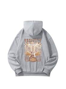 1pc Tween Girl Casual Printed Pullover Hooded Sweatshirt, Warm & Comfortable, Long Sleeve Thermal Lined Sweatshirt For Autumn/Winter - The Sweatshirt Showcases The Unique Style Of Every Child - Grey - View 1