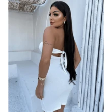 Short Strapless Dress With Leg Slit And Tie At The Back - Christmas 2025 - 白色 - 查看 2