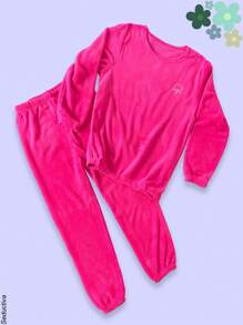 Conjunto de 2 pijamas afelpadas para dama, pantalón y playera manga larga, multicolor. - Multicolor - Ver 2