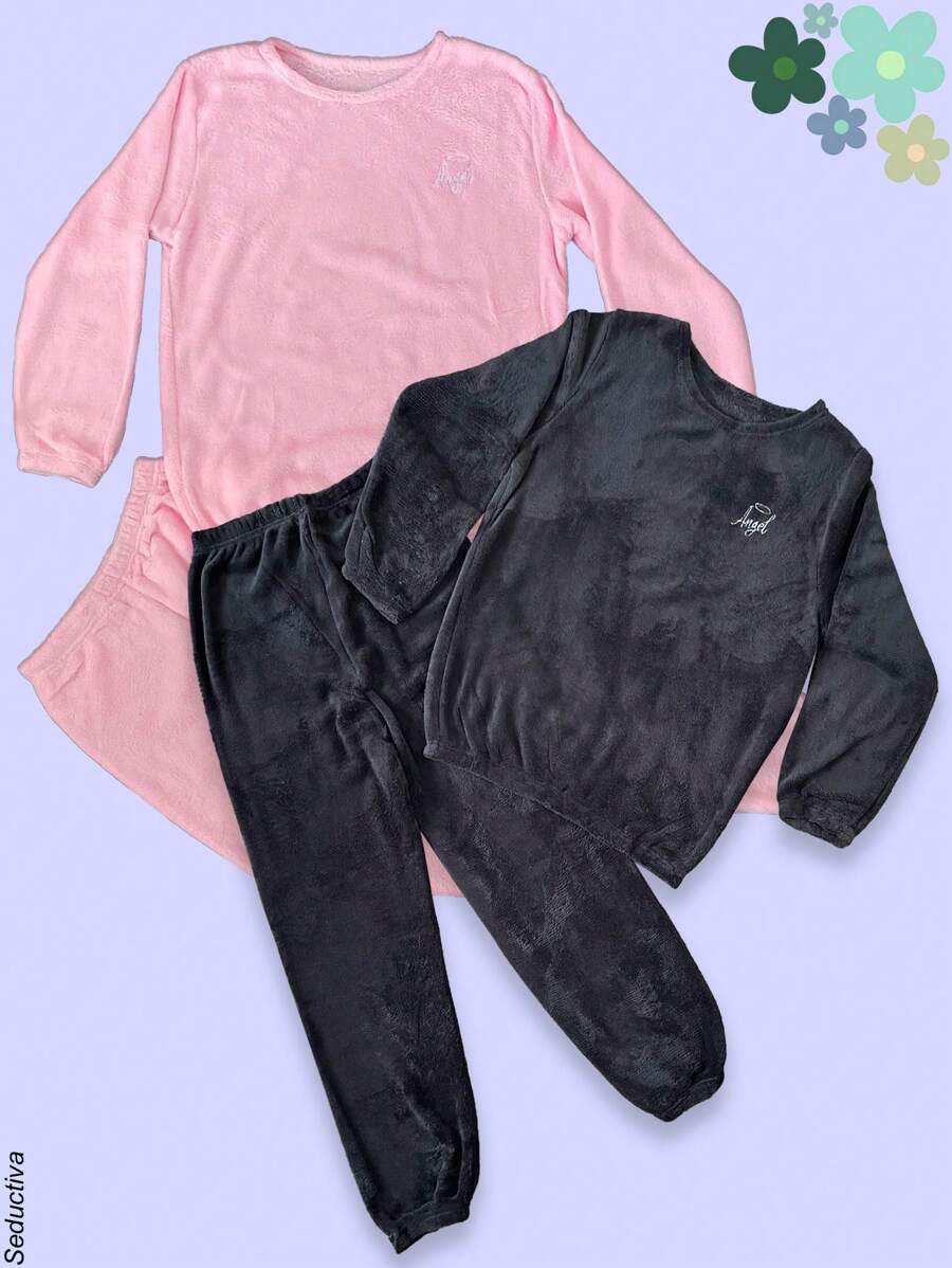Conjunto de 2 pijamas afelpadas para dama, pantalón y playera manga larga, multicolor. - Multicolor - Ver 1