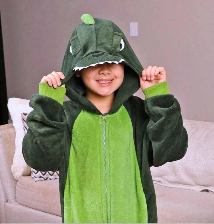 Cute Pajamas  Children's - Youth Dinosaur Kigurumi Boys Original - 墨綠色 - 查看 1