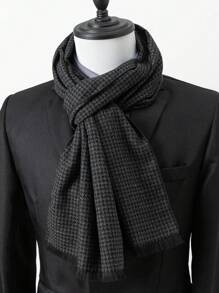 1 件男士围巾新款经典千鸟格图案百搭大衣，温暖时尚的围巾配饰 - 彩色 - 查看 2