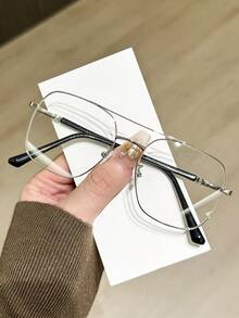 1 件男女通用不锈钢双桥飞行员镜框无度数眼镜，四季设计 - 無色 - 查看 9