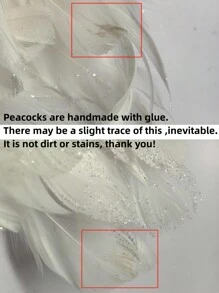 1入組37cm白孔雀模擬羽毛孔雀花園工藝裝飾品,適用於園藝和景觀裝飾 - 白色 - 查看 5