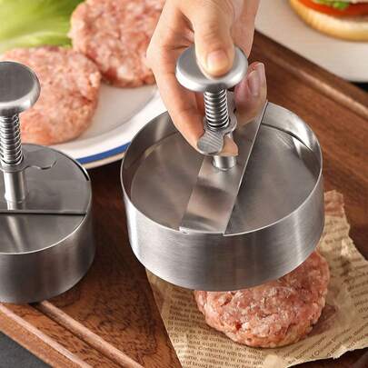 1pc Burger Press, Stainless Steel Adjustable Hamburger Meat Press, Non Stick Patty Making Molds Are Suitable For Beef, Vegetables, Burgers And Cooking, - Ideal For BBQ, Silver