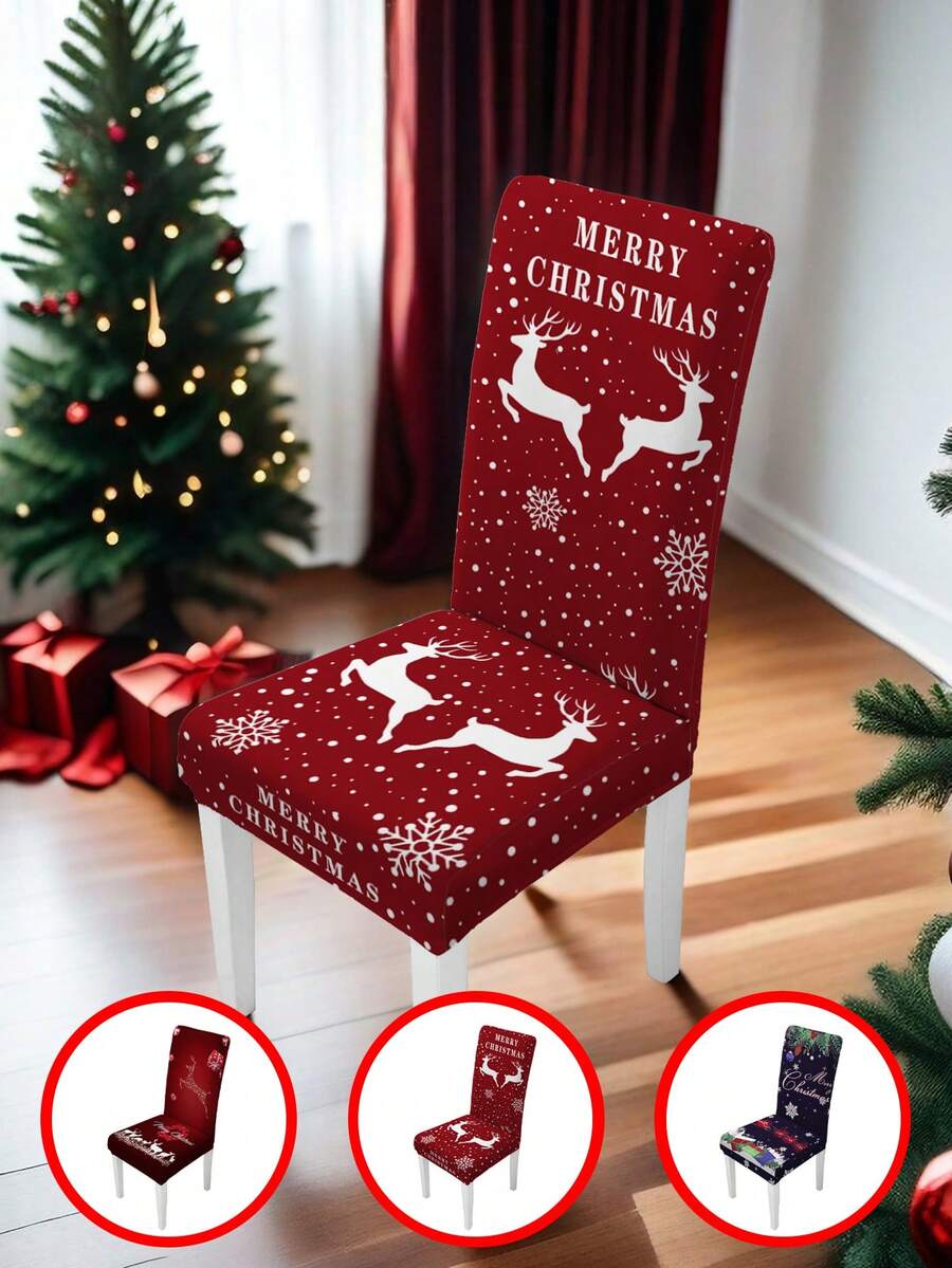 1/4/6 件 160gsm 圣诞图案弹力椅套，可拆卸和可清洗氨纶座椅套，适用于餐厅、厨房或派对
