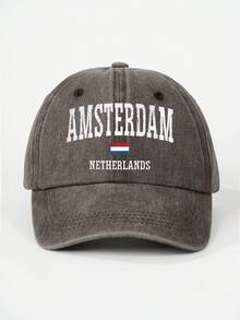 1 pieza Gorra de béisbol impresa con "AMSTERDAM NETHERLANDS" para exterior, ajustable, protección solar, sombrero casual para viajes de primavera/otoño, playa, adecuado para hombres jóvenes en estilo Y2K - gorra de béisbol - Ver 5