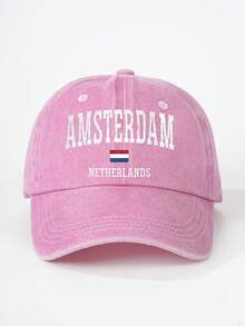 1 pieza Gorra de béisbol impresa con "AMSTERDAM NETHERLANDS" para exterior, ajustable, protección solar, sombrero casual para viajes de primavera/otoño, playa, adecuado para hombres jóvenes en estilo Y2K - gorra de béisbol - Ver 3