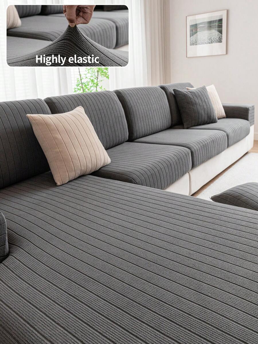 1 件弹力沙发座垫套，简约现代防滑沙发套，适合 L 形和 1/2/3/4 座沙发，四季皆宜 - 深灰色 - 查看 1